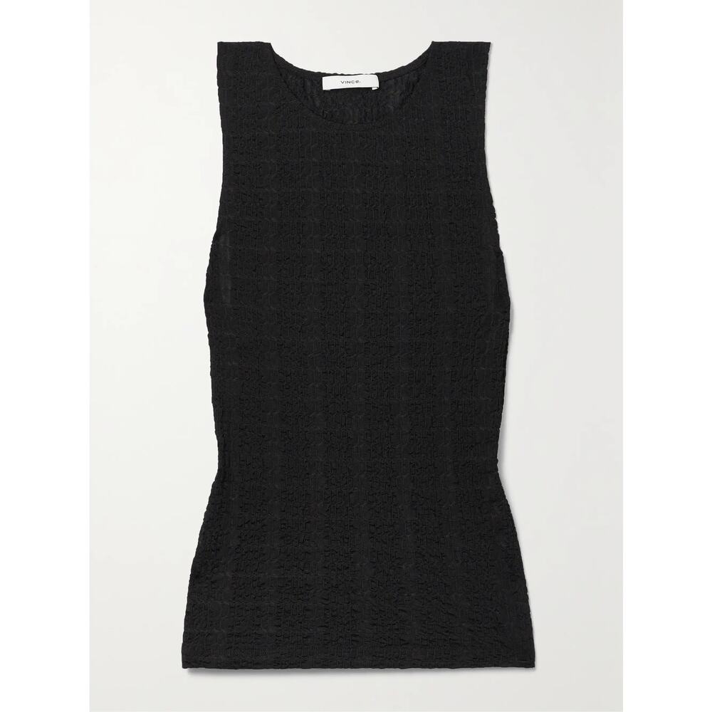 VINCE Shirred Stretch Jersey Tank Black Sz Small Quiet Luxary Office
